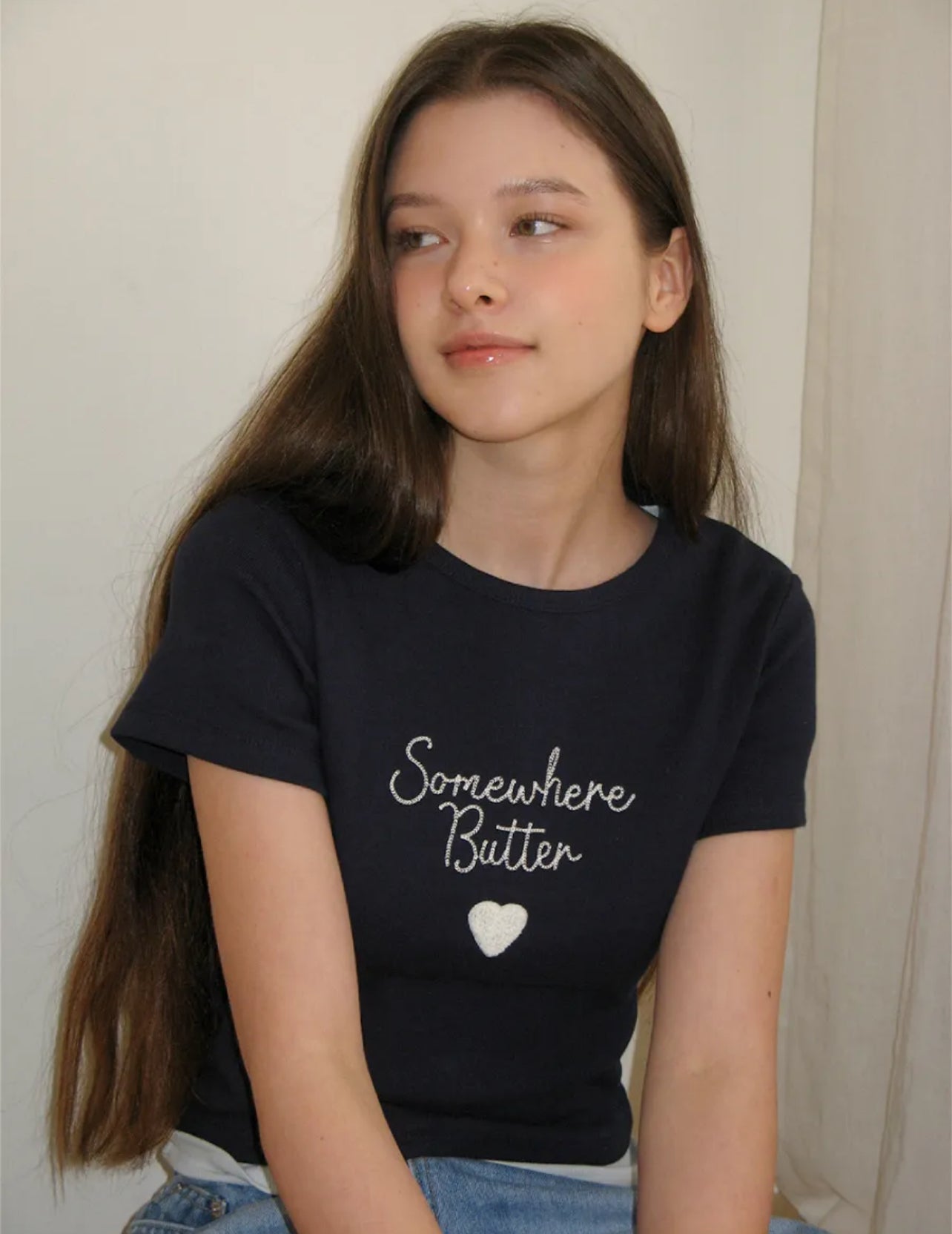 Korean Brand Boucle Heart Logo Top-Navy (Instock)