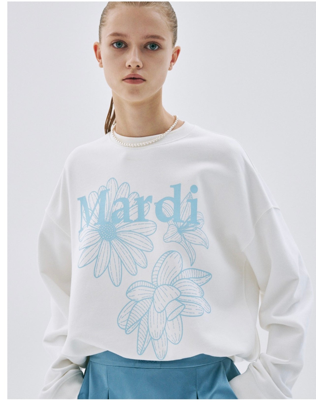 Mardi Mercredi SWEATSHIRT TRIPLE FLOWER_WHITE BLUE(Instock