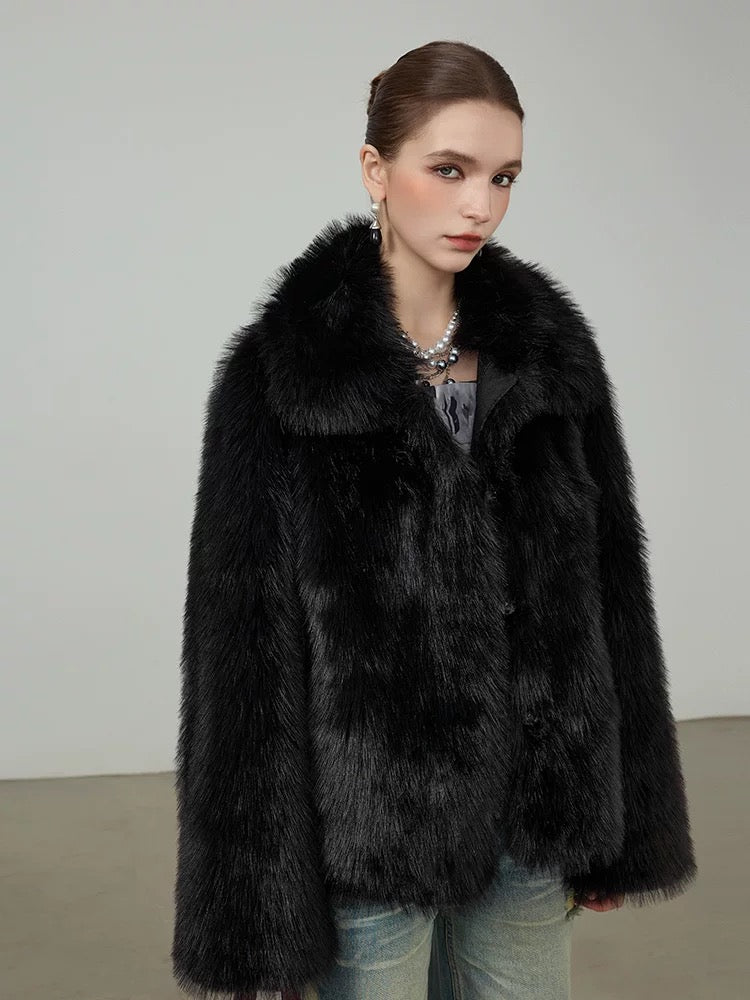 Kelly Designs Fox Fur Black Jacket- 2Ways with High Neck/Round Neck (Instock)