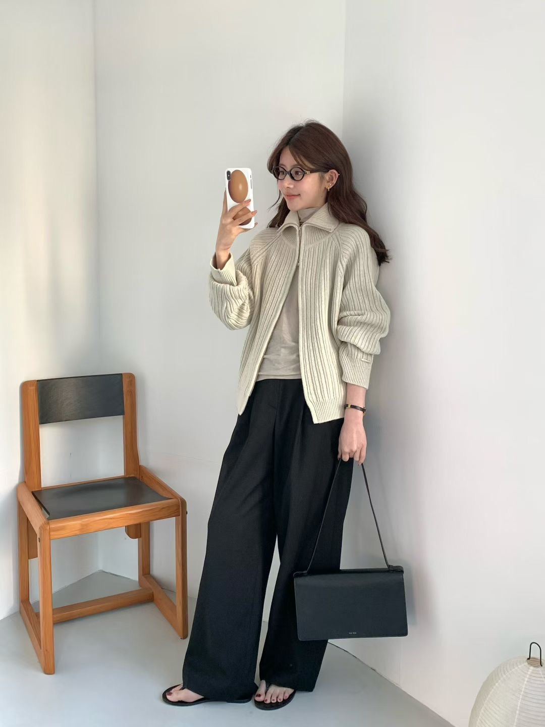 Korean APM Collection EGG SUPER FINE MERINO WOOL Zip Up Cardigan (Instock)