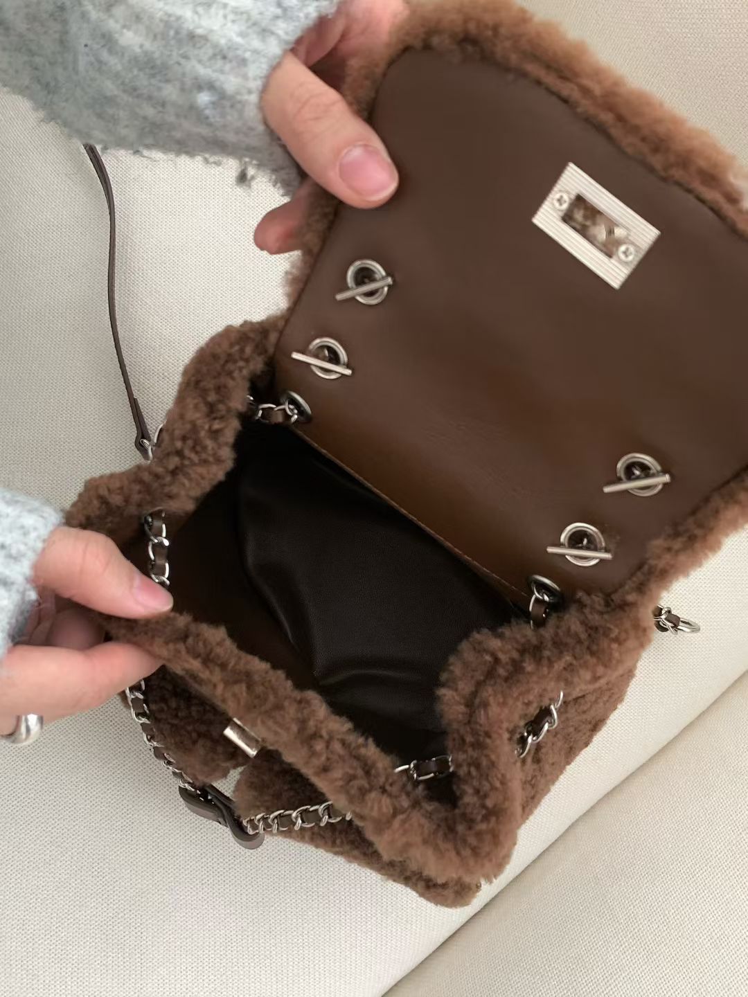 Korean APM Collection Three Colors Shearling Lampwool Backpack(Instock)