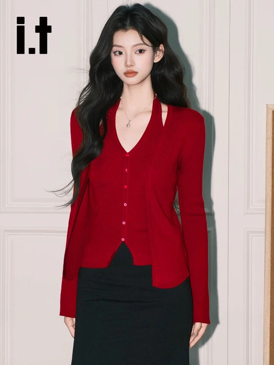 Kelly Designs 2-Piece Knit Set – Halter Knit Tank & Long-Sleeve Cardigan (Instock)