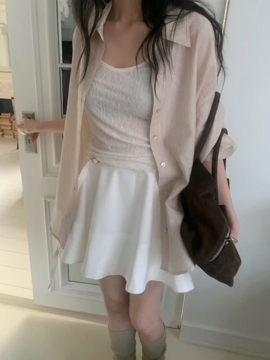 Korean APM Collection Spring Shirt-Khaki/Pink (Instock)