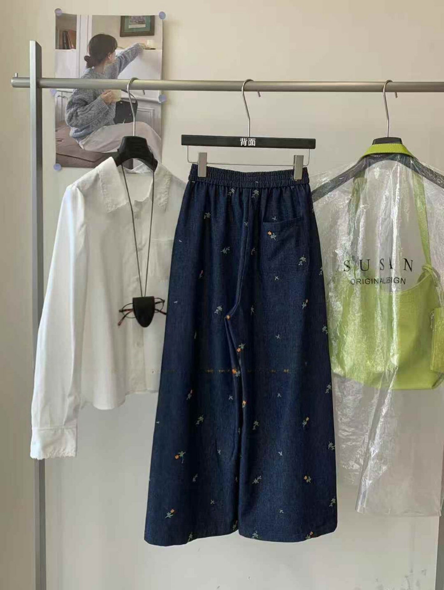 Kelly Designs Embroidery Flowers Navy Jeans (Instock)