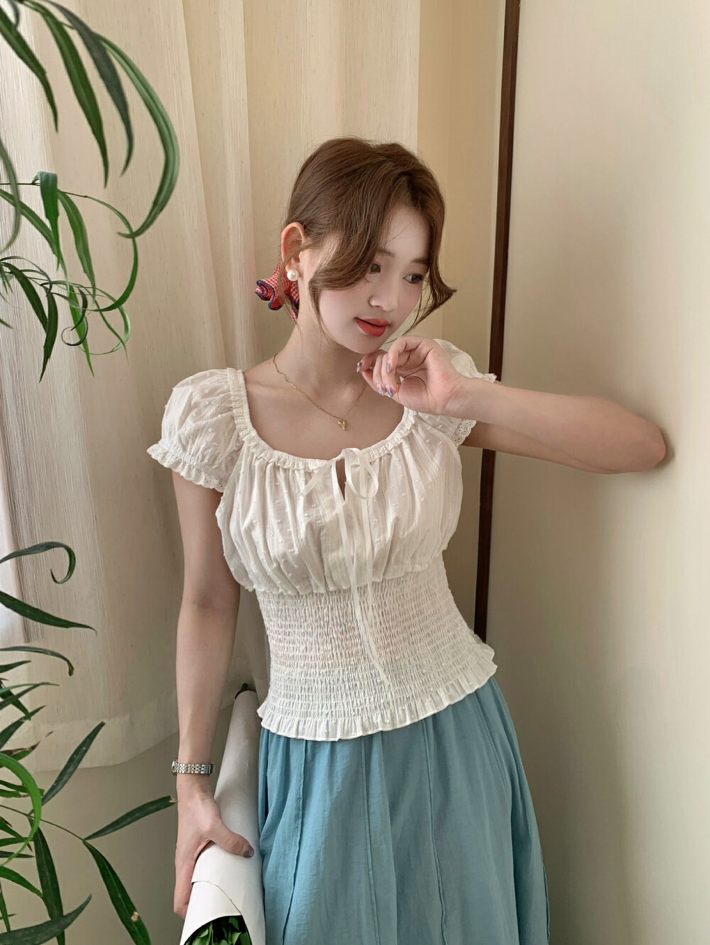 Kelly Designs U Neck White Blouse (Instock)