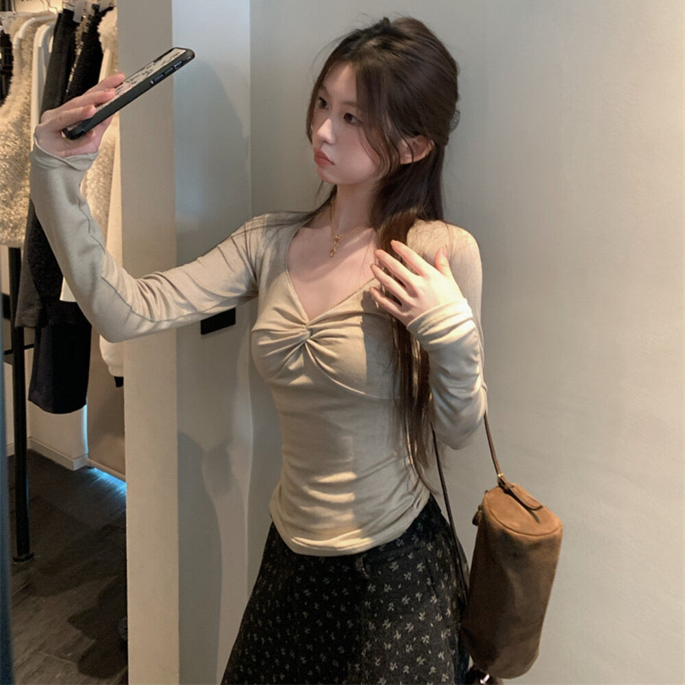 Kelly Designs Twist-Front V-Neck Slim Fit Base Top – Soft & Flattering (Instock)