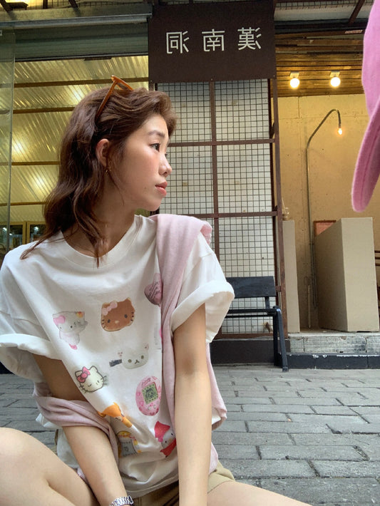 Kelly Designs Oversize Cartoons White Tshirt (Instock)