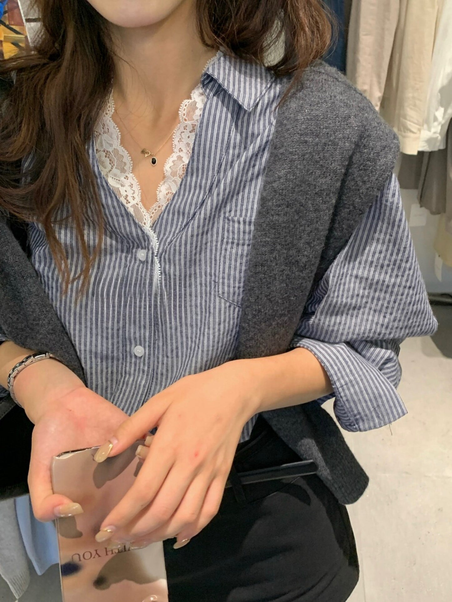 Kelly Designs Lace Layer Navy Blouse (Instock)