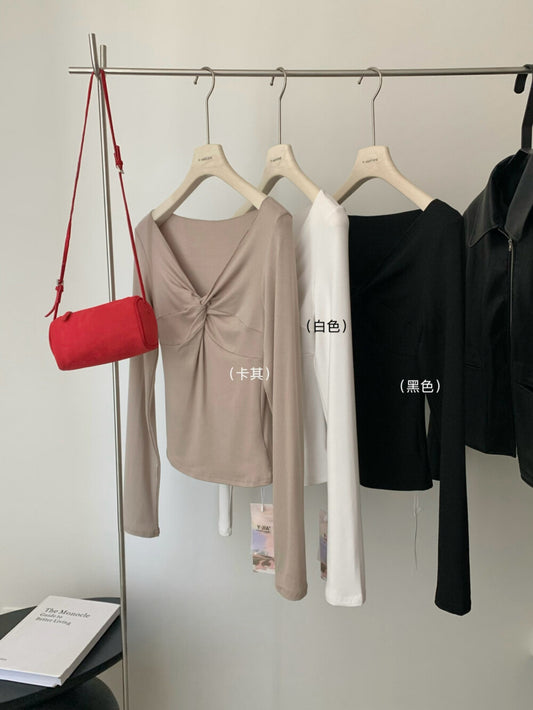 Kelly Designs Twist-Front V-Neck Slim Fit Base Top – Soft & Flattering (Instock)