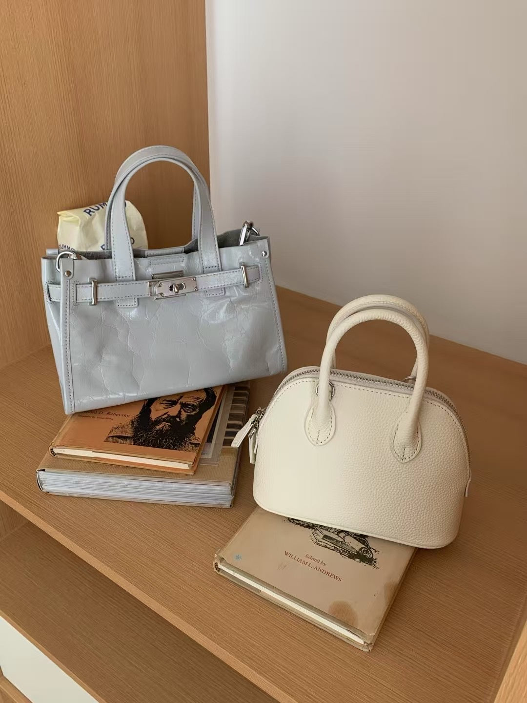 Korean APM Collection Leather Gray-Blue Bag (Instock)