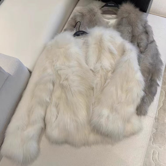 Kelly Designs 2 Colors Fox Fur Jacket with V Neck (Instock)