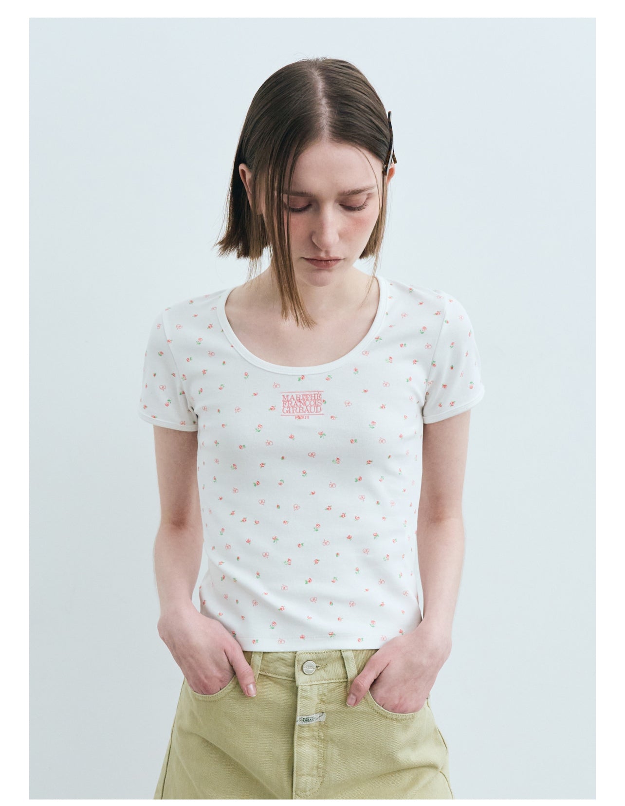 Marithe☆25SS W FLOWER SHORT SLEEVE TEE(2color) Marithe W Flower Short Sleeves TEE White(Preorder） – Kelly