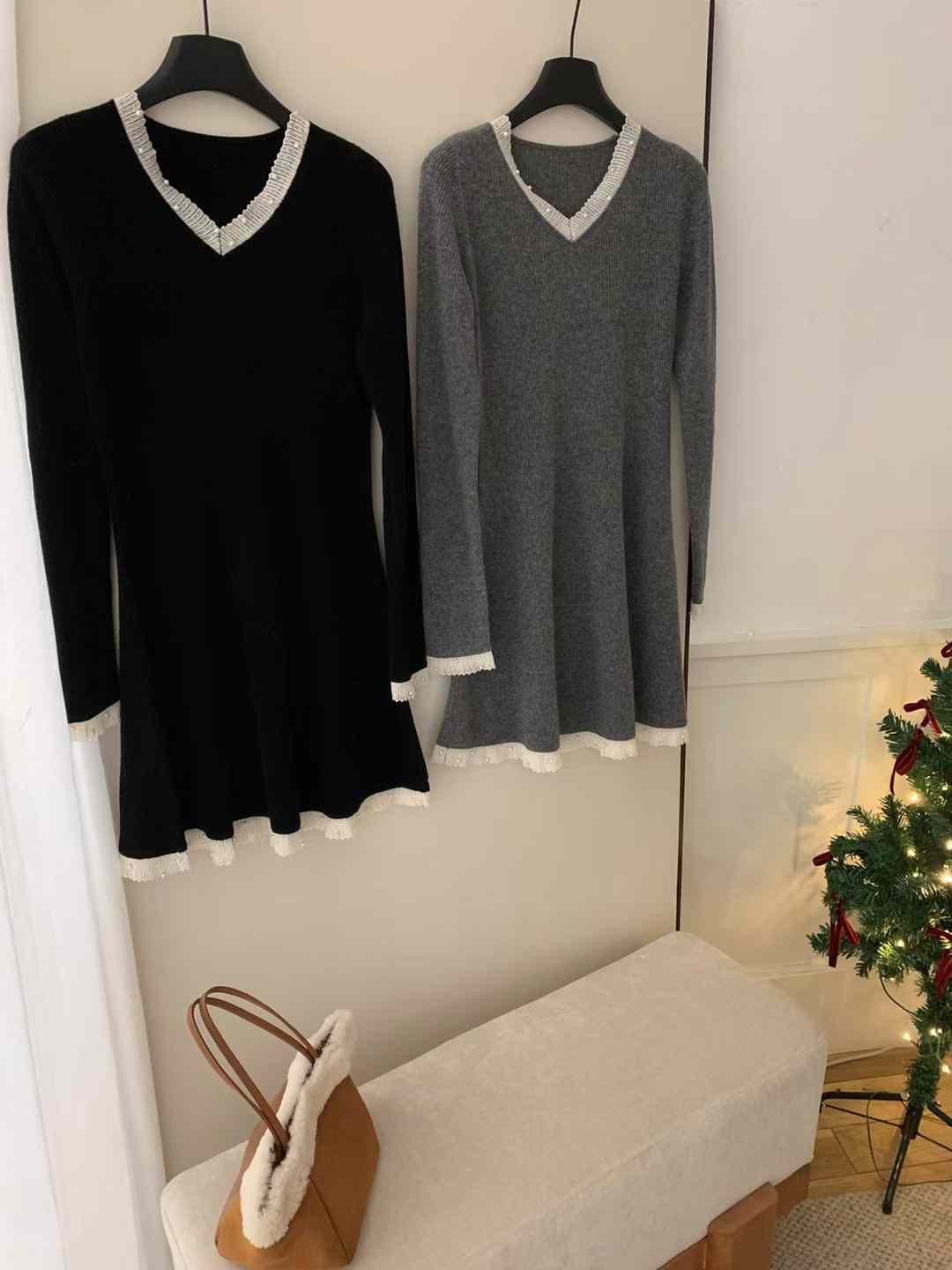 Kelly Designs V Neck Wool Grey Dress (Instock)
