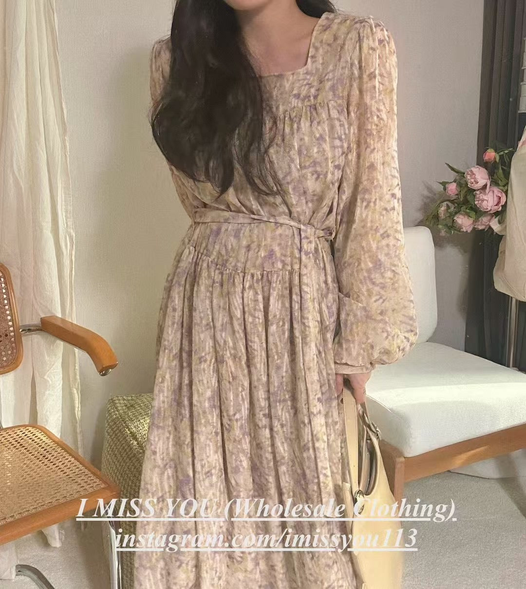 Korean APM Collection I Miss You Yellow-Purple Flower Dress (Instock)