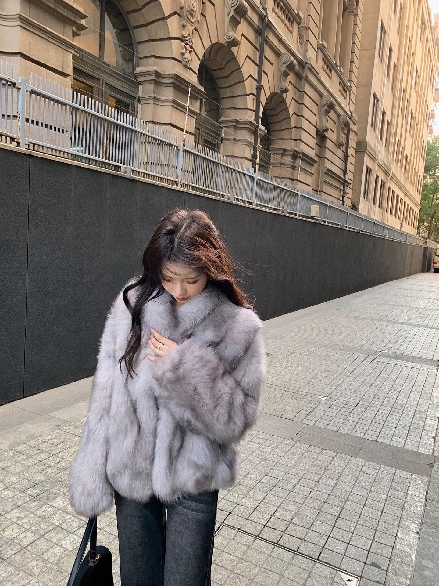 Kelly Designs Fox Fur Grey Purple Jacket (Instock)