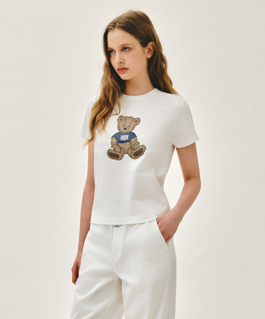 Marithe W DOODLE BEAR TEE White (Instock)