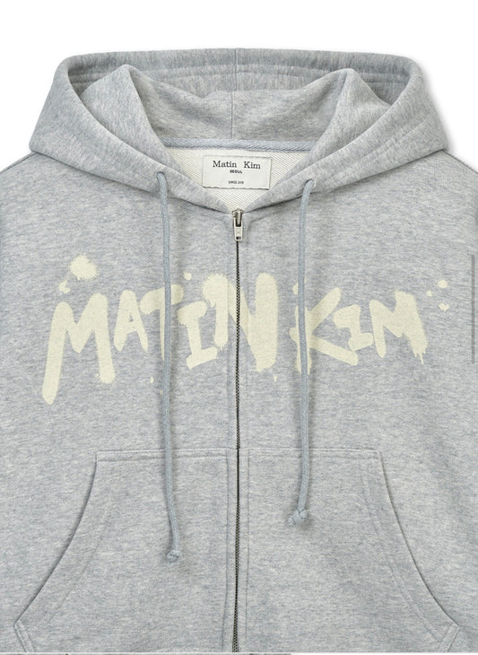 Korean Collection Matin Kim GRAFFITI LOGO CROP HOODY ZIP UP IN GREY (Instock)