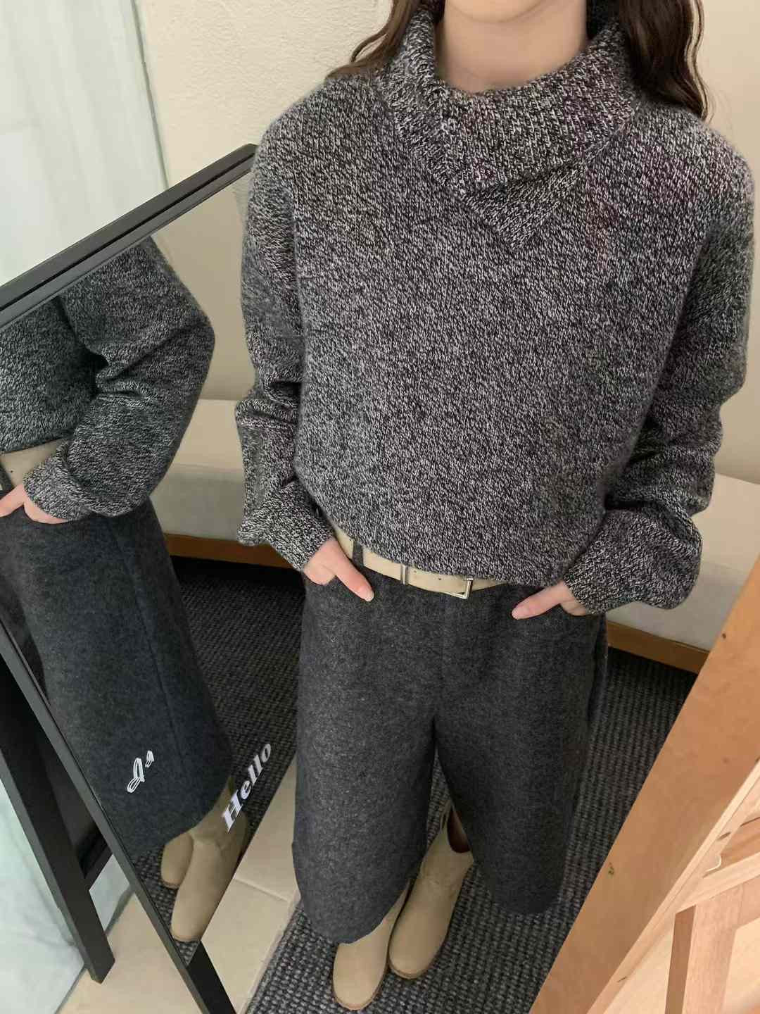 Kelly Designs Mid Neck Grey Wool Sweatshirt (Instock)