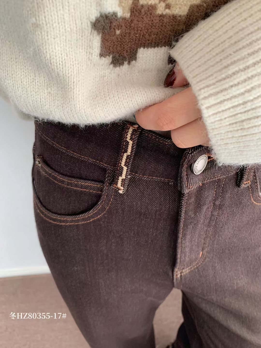 Kelly Designs Fleece-Lined Denim Brown Pants(Instock)