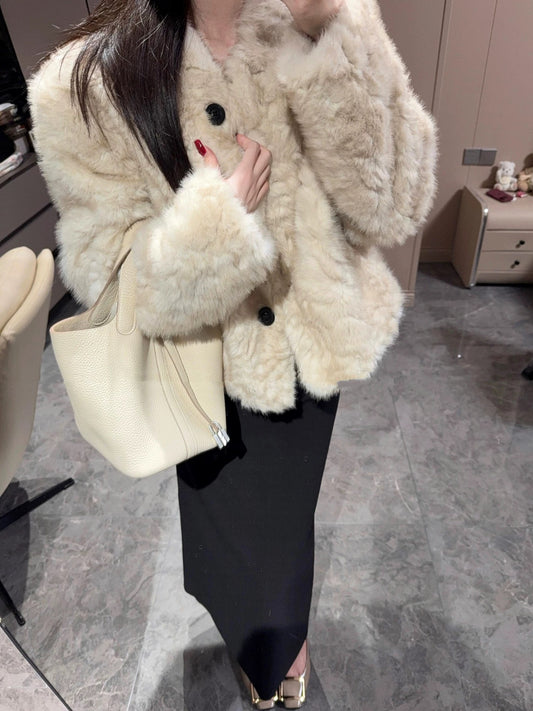 Kelly Designs Natural Curly Faux Lamb Fur Coat – Eco-Friendly Plush Winter White Jacket (Instock)