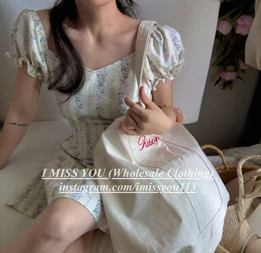 Korean APM Collection I Miss You Purple Flowers Mid Dress (Instock)