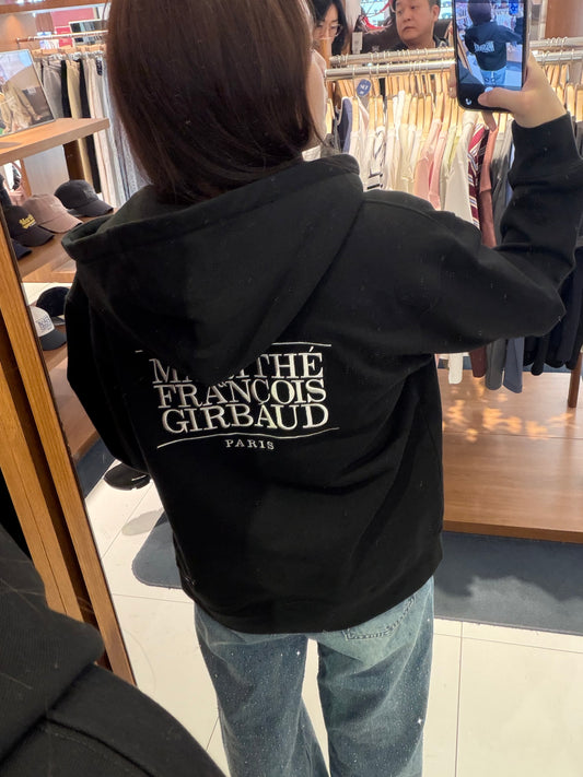 Marithe W Embroidery Classic Logo Hoodie Zipup Black(Instock)