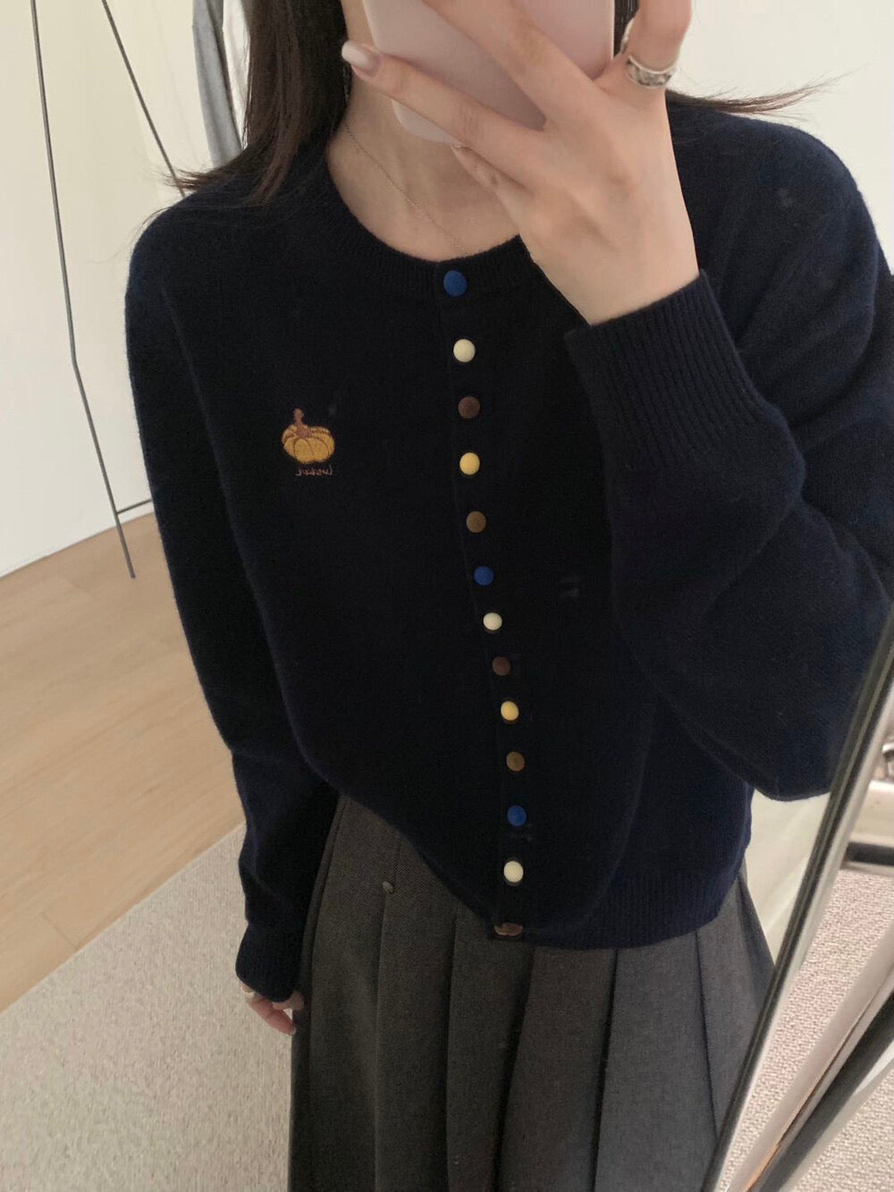 Kelly Designs Pumpkin Embroidery Wool Knit Cardigan (100% Wool) (Instock)