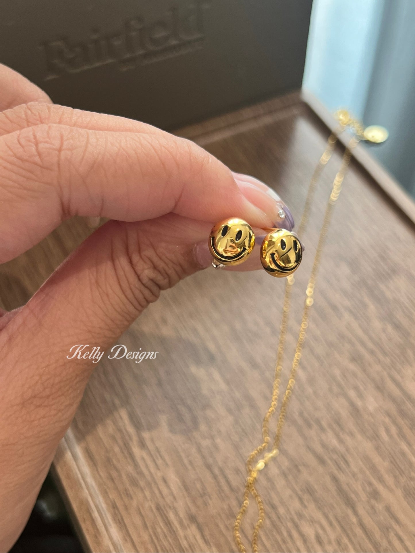 Kelly Designs Smiling Face Gold Color Earrings (Instock)