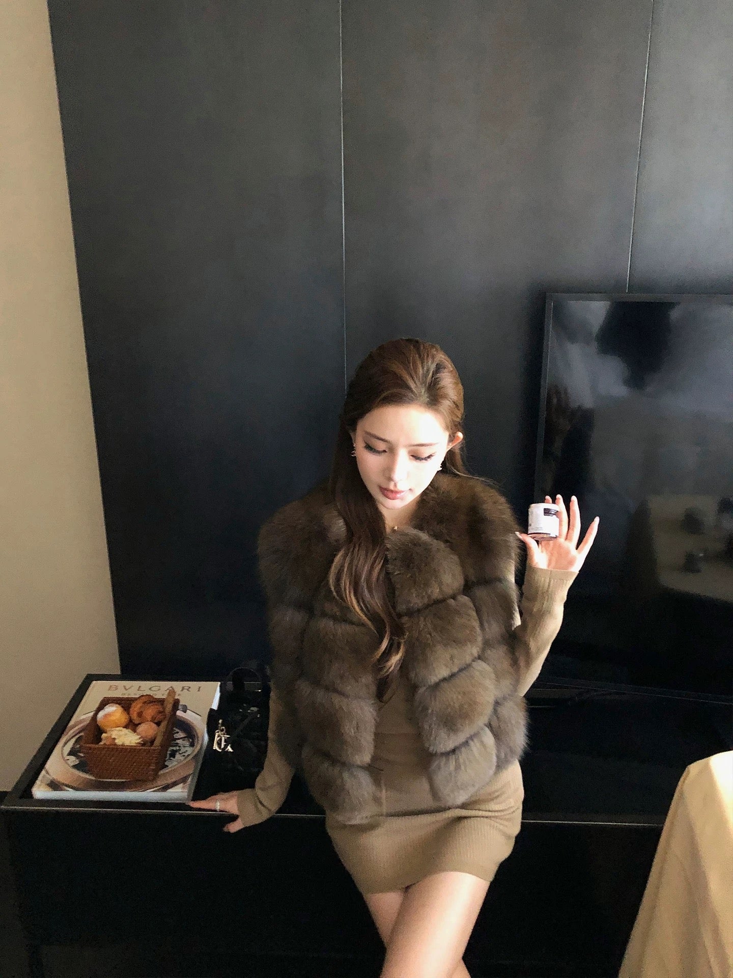 Kelly Designs Fox Fur Vest Brown Jacket (Instock)