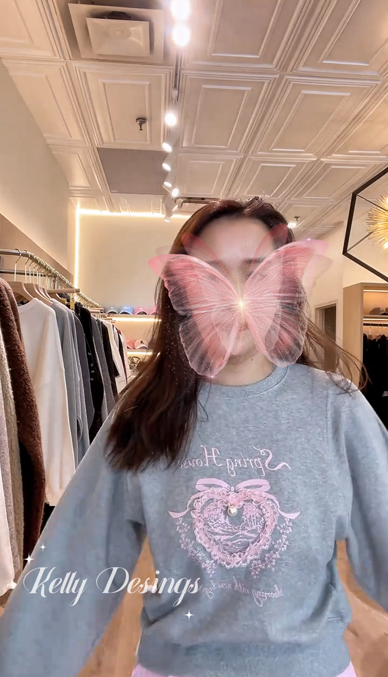 Korean APM Collection Pink Heart Grey Sweatshirt (Instock)