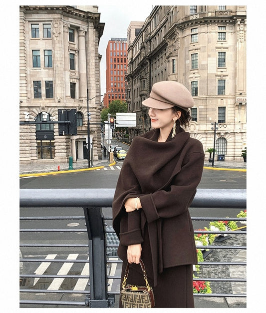 Kelly Designs Wool Brown Scarf Coat (Instock)