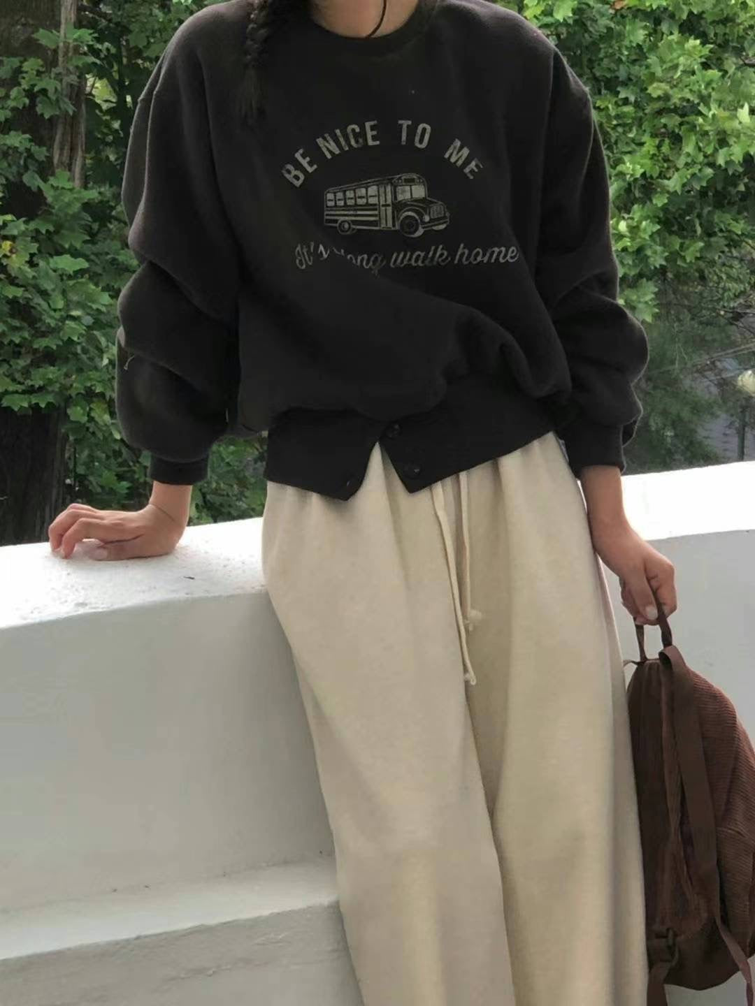 Korean APM Collection Brown Car Napping Sweatshirt (Instock)