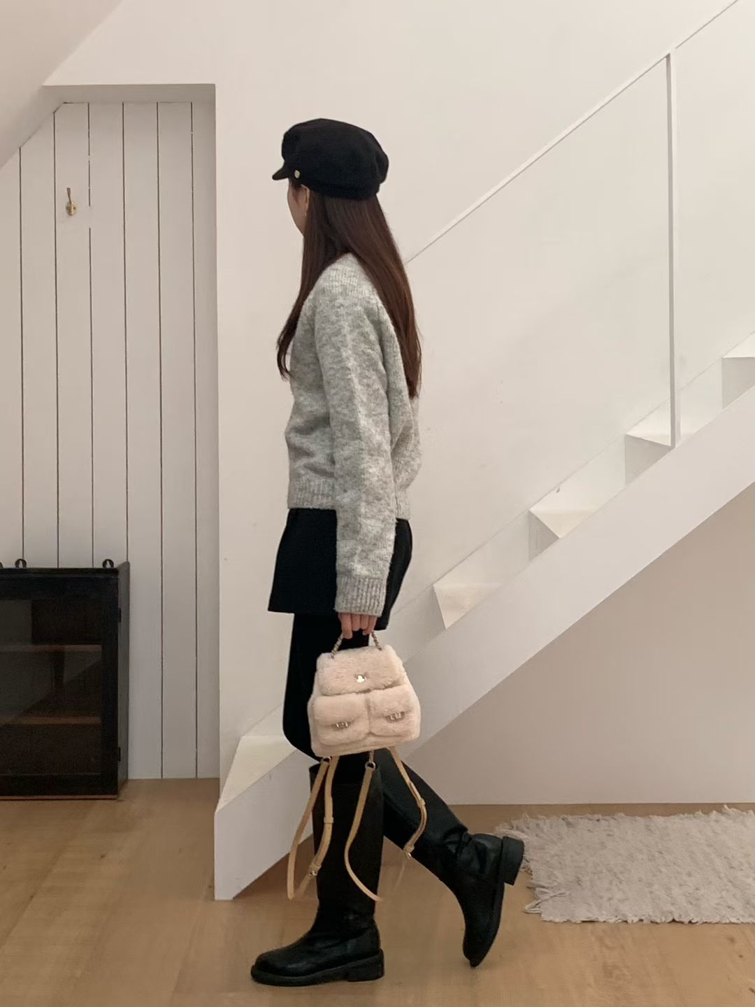 Korean APM Collection Three Colors Shearling Lampwool Backpack(Instock)