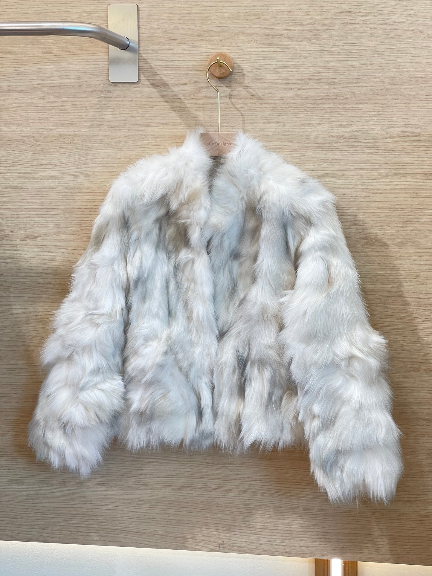 Kelly Designs Mix Grey Fox Fur Jacket with High Neck (Instock)