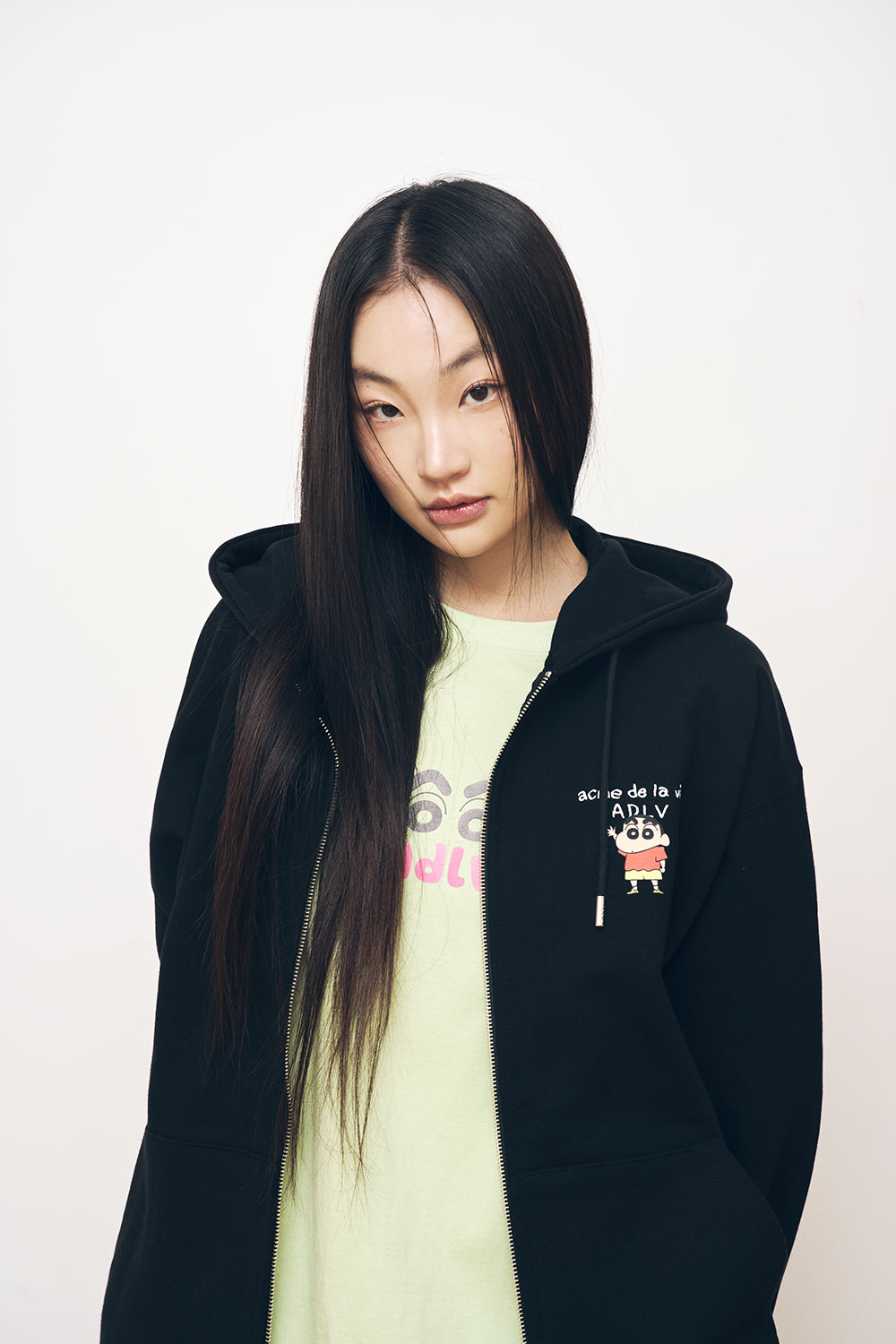 ADLV SHINCHAN BASIC LOGO HOODIE ZIP UP- BLACK (Instock)