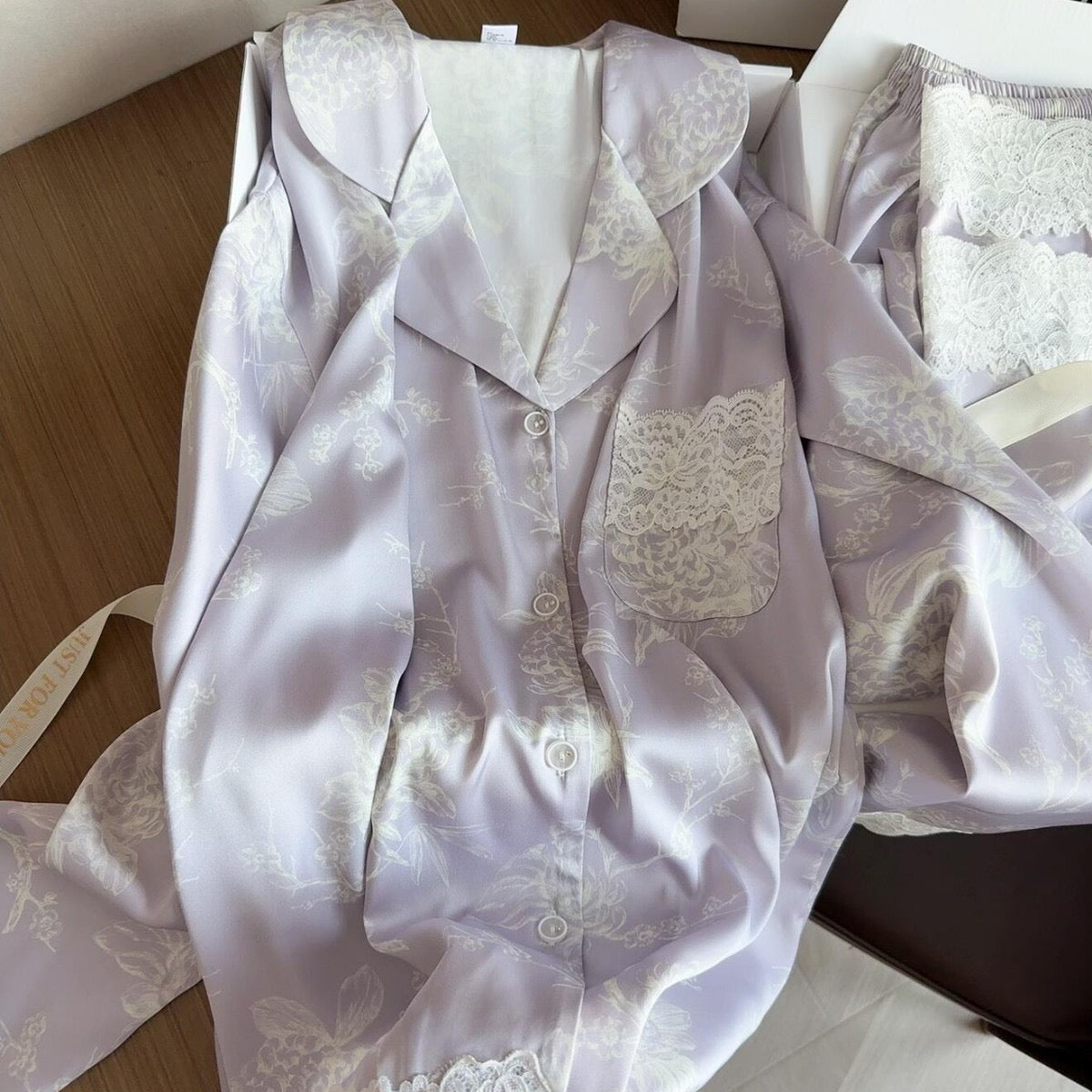 Kelly Designs Dreamy Purple Satin Pajama Set – Ice Silk & Lace Loungewear (Instock)