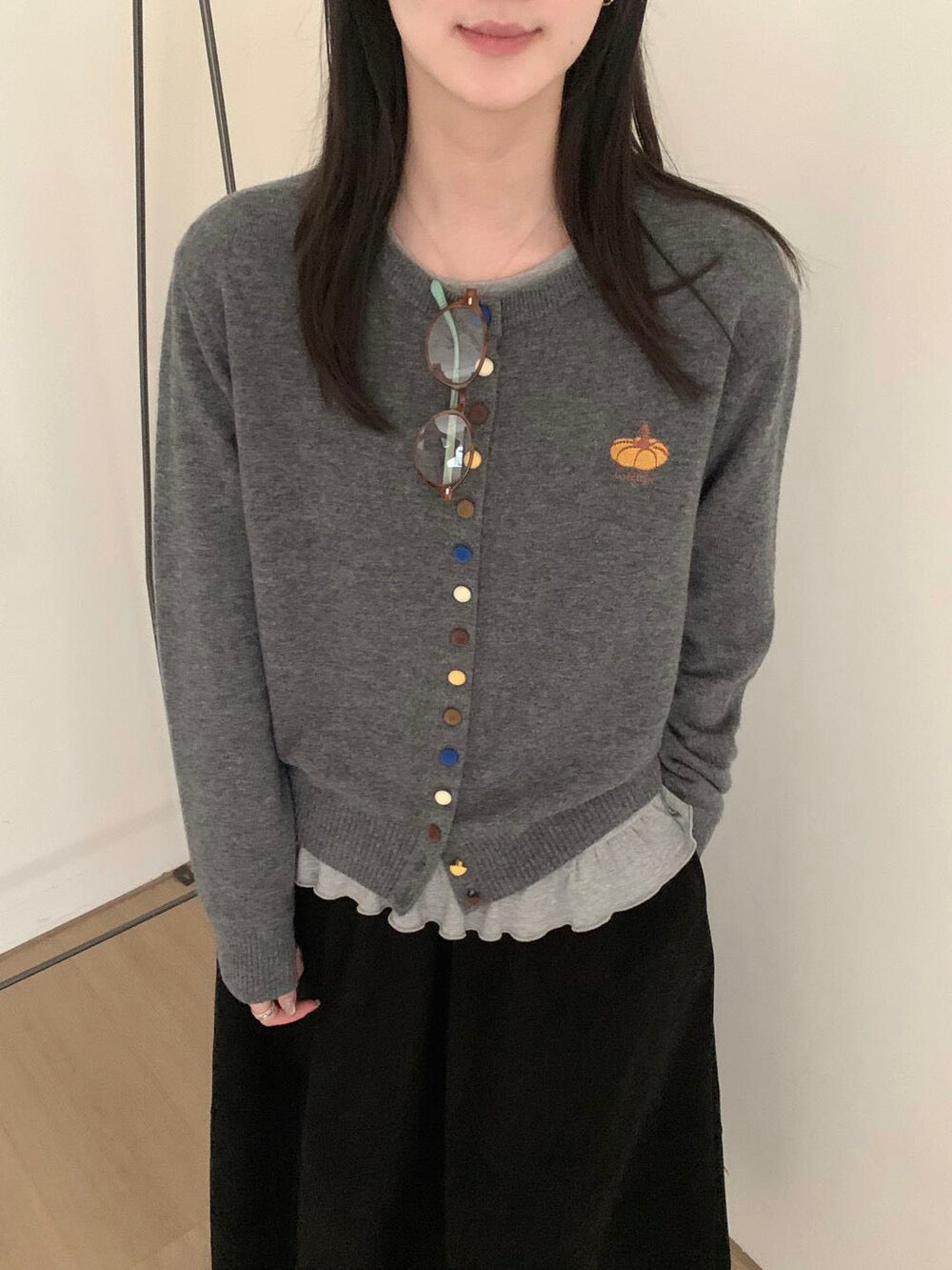 Kelly Designs Pumpkin Embroidery Wool Knit Cardigan (100% Wool) (Instock)