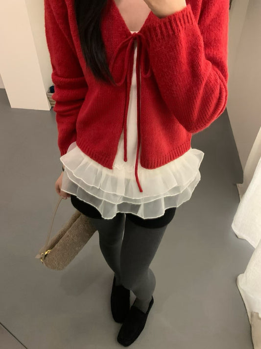 Kelly Designs 2Pcs Red Cardigan and inner tank top Set (Instock)