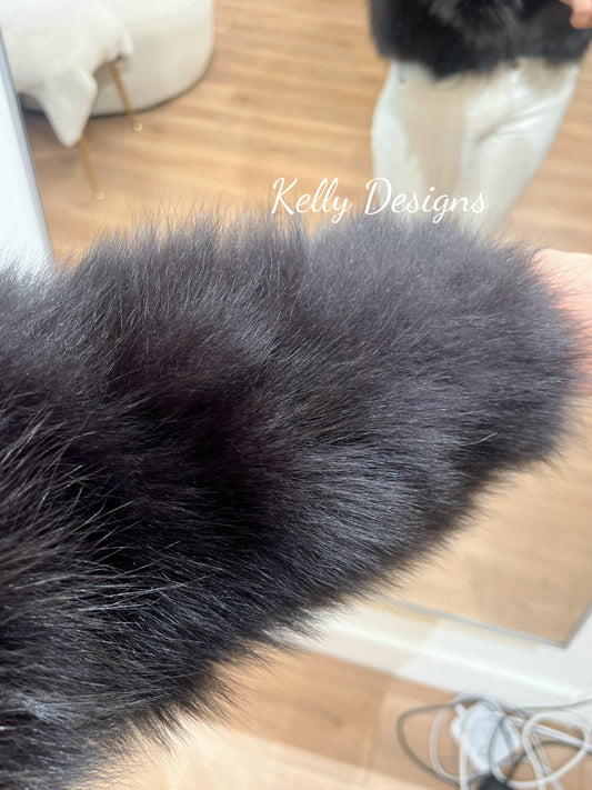 Kelly Designs Fox Fur Coco Grey Black Jacket (Instock)
