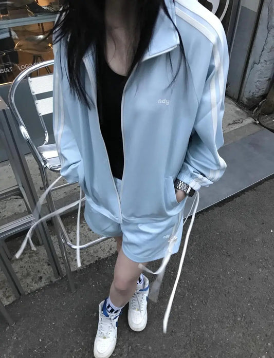 Korean Collection Nerdy 2pcs RIBBON TRACK SHORTS Blue SET (Instock)