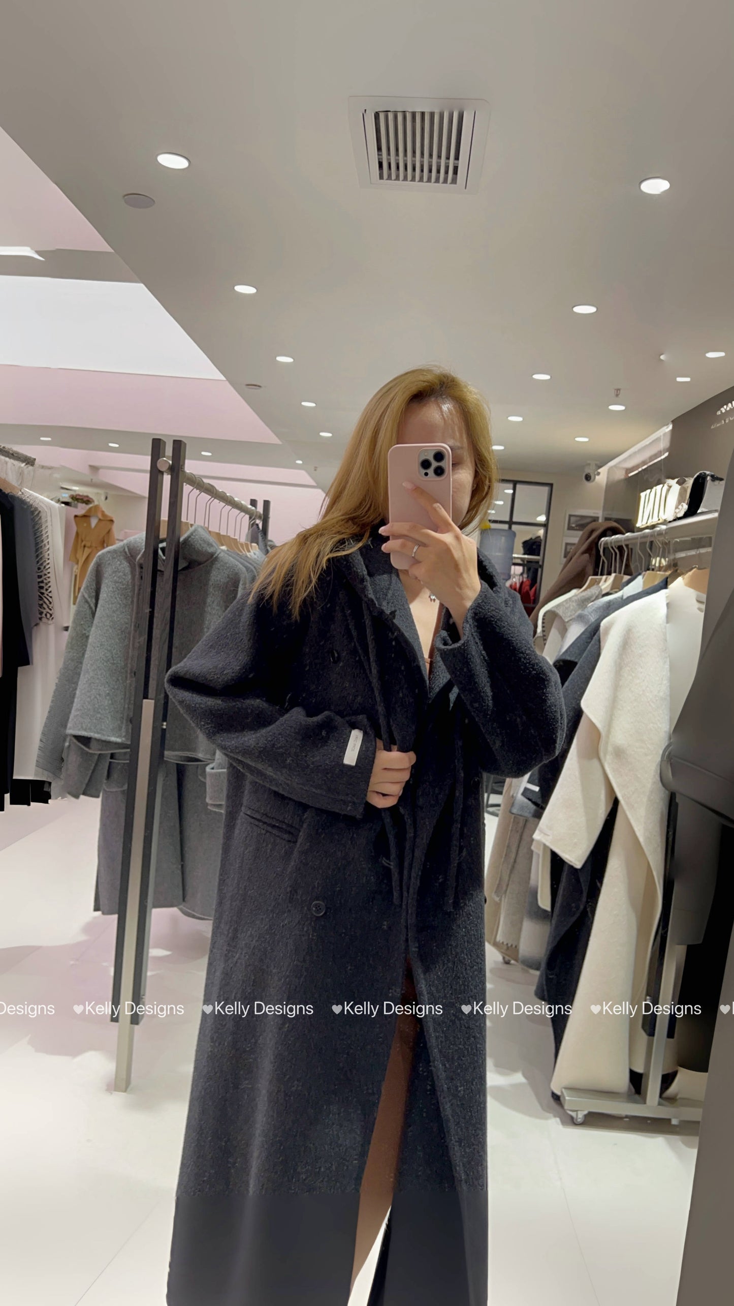 Kelly Designs Hat Removable Hoodie Charcoal Wool Coat (Instock)