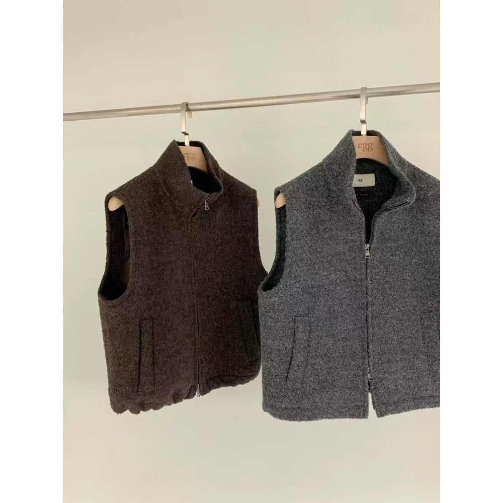 Korean APM Collection EGG Zip Up Dark Grey Wool Vest Jacket (2-3weeks)