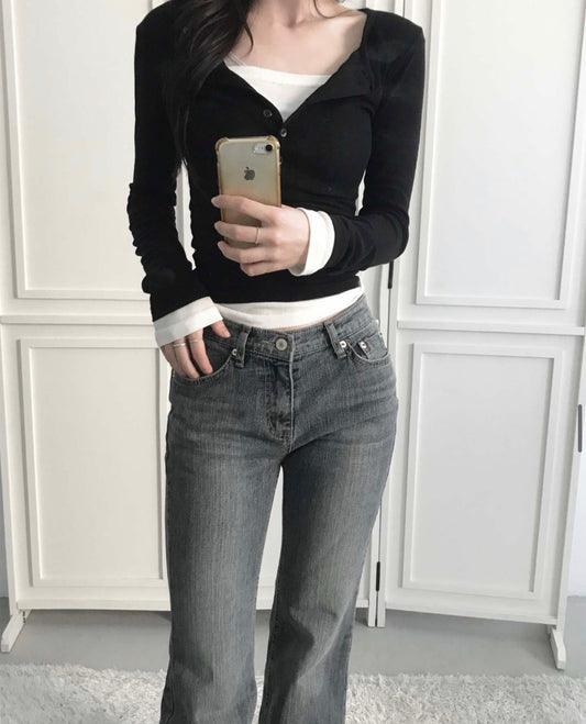 Korean Collection Fake 2Pcs Black Top (Instock)