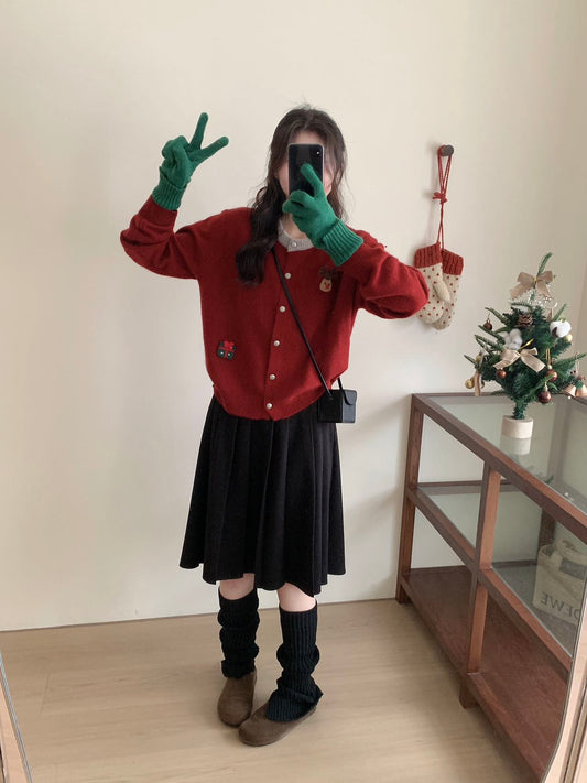 Kelly Designs Christmas Deer Red Cardigan (Instock)