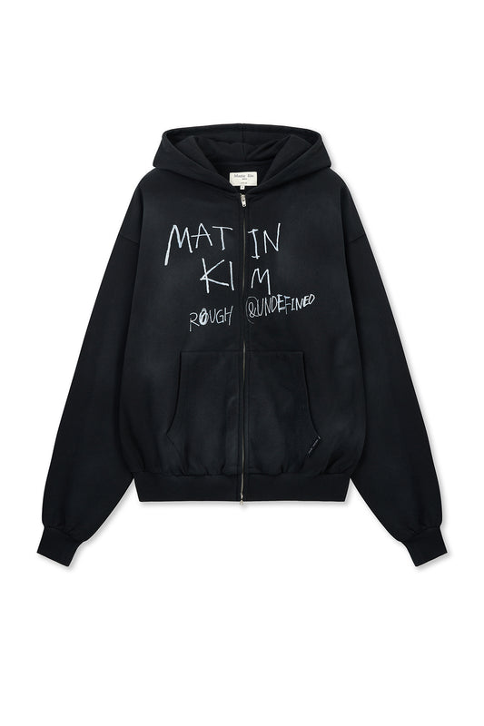 Matin Kim VINTAGE WASHED GRAFFITI HOODY ZIP UP IN BLACK (Preorder-April)
