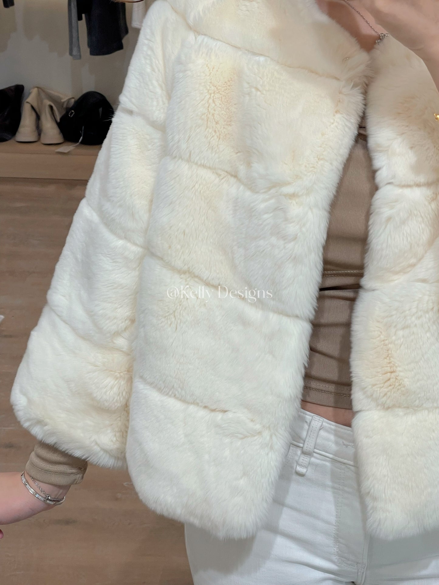Kelly Designs Imported Rex Rabbit Fur Jacket – Ivory White | New Year Rabbit (Instock)