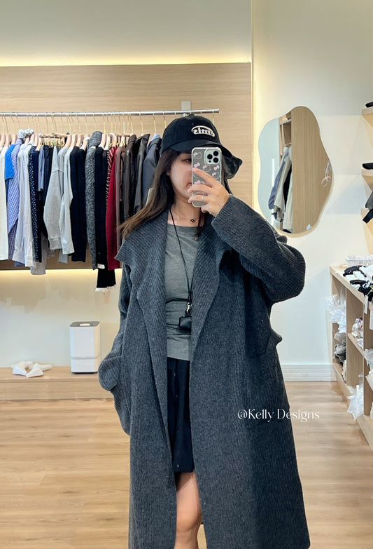 Kelly Designs Wool Long Length Dark Grey Cardigan (Instock)