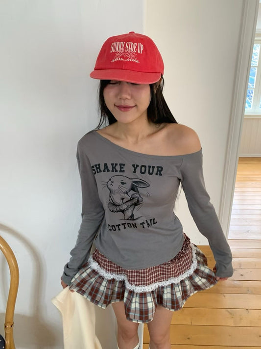 Korean APM Collection Off Shoulder Bunny Grey Top (Instock)