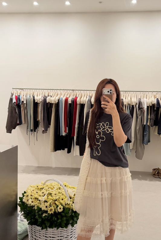 Kelly Designs Charcoal Flower Oversized Tshirt & Skirt(Instock)