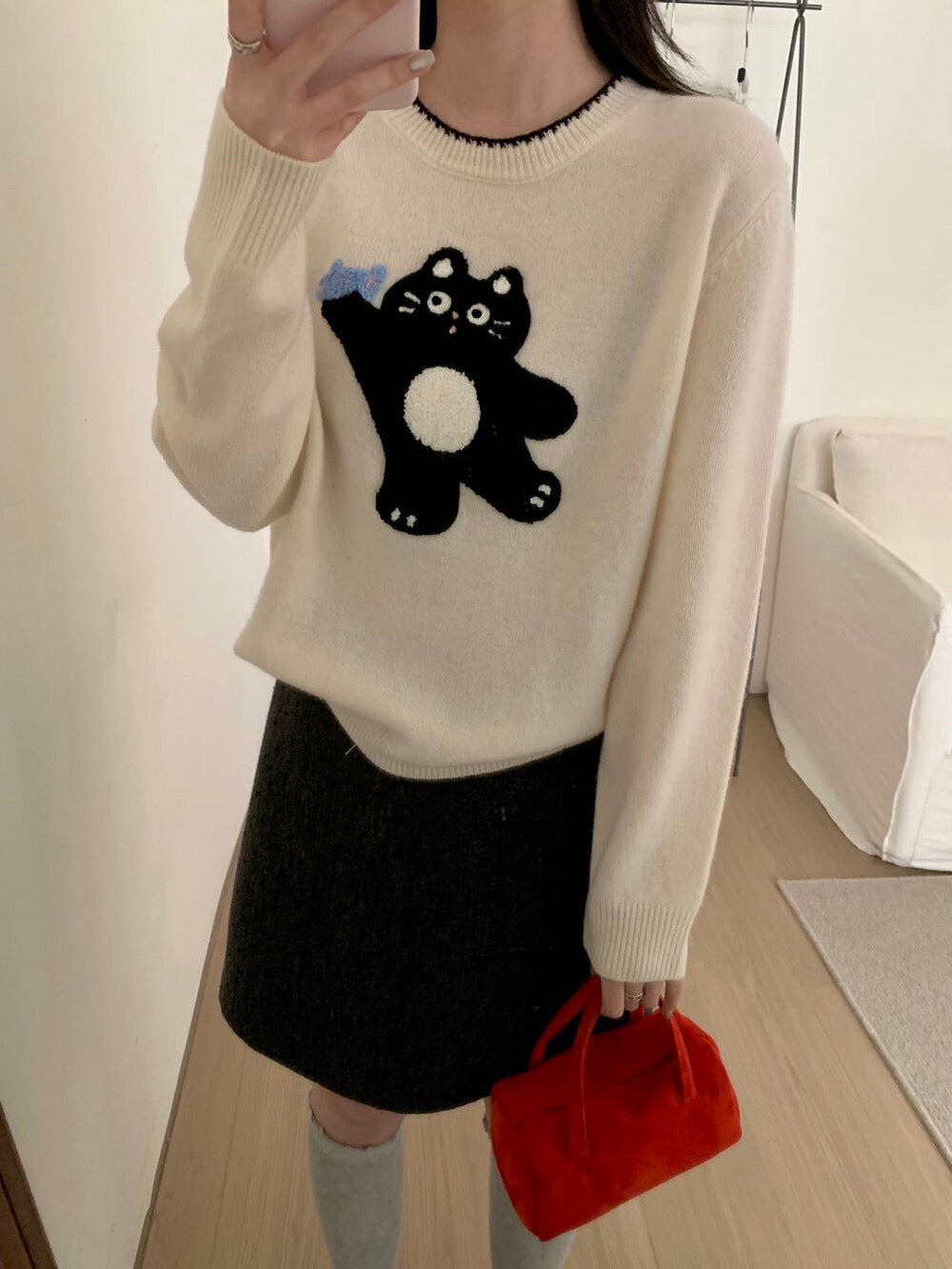 Kelly Designs 100% Wool Cat Knit Sweater (2 Colors) - (Instock)